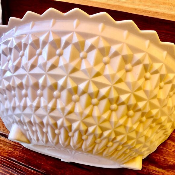 Vintage 50's Pink Milk Glass Bowl Jeannette Buttons & Bows Pattern Large Footed - Picture 11 of 14